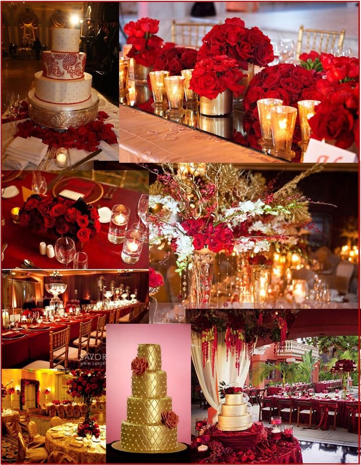 Gold And Wine Red Wedding Decorations