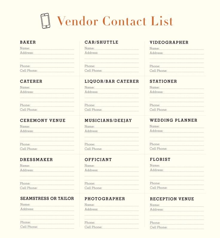 Wedding Vendor Checklist