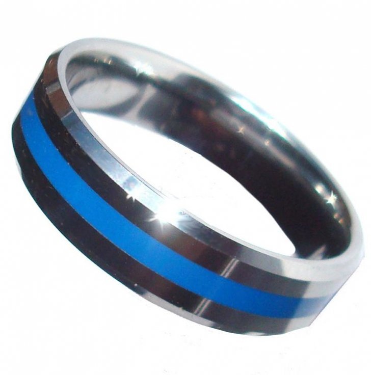 Charming Blue Line Wedding Band  4  Amazon Com  Tungsten 7 
